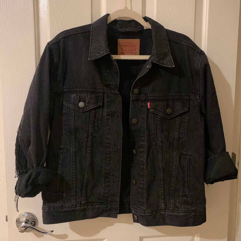 Black Wash Fringe Denim Jacket